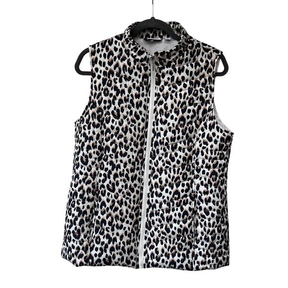 Kim Rogers Jackets & Blazers - Kim Rogers Leopard Print Quilted Puffer Vest Zip Front Women’s Medium